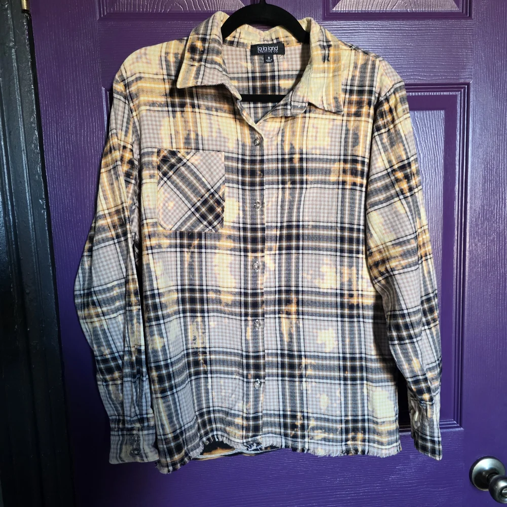 BUCKLE- La la Island Upcycled Yellow/black Flannel, Creek Ranch Wyoming Size S - Picture 10 of 12